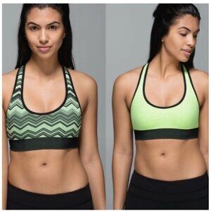❤️ LULULEMON Reversible Ebb & flow bra in Green/black chevron L33